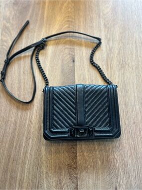 Rebecca Minkoff Black Quilted Chevron Leather Crossbody with Chain Strap